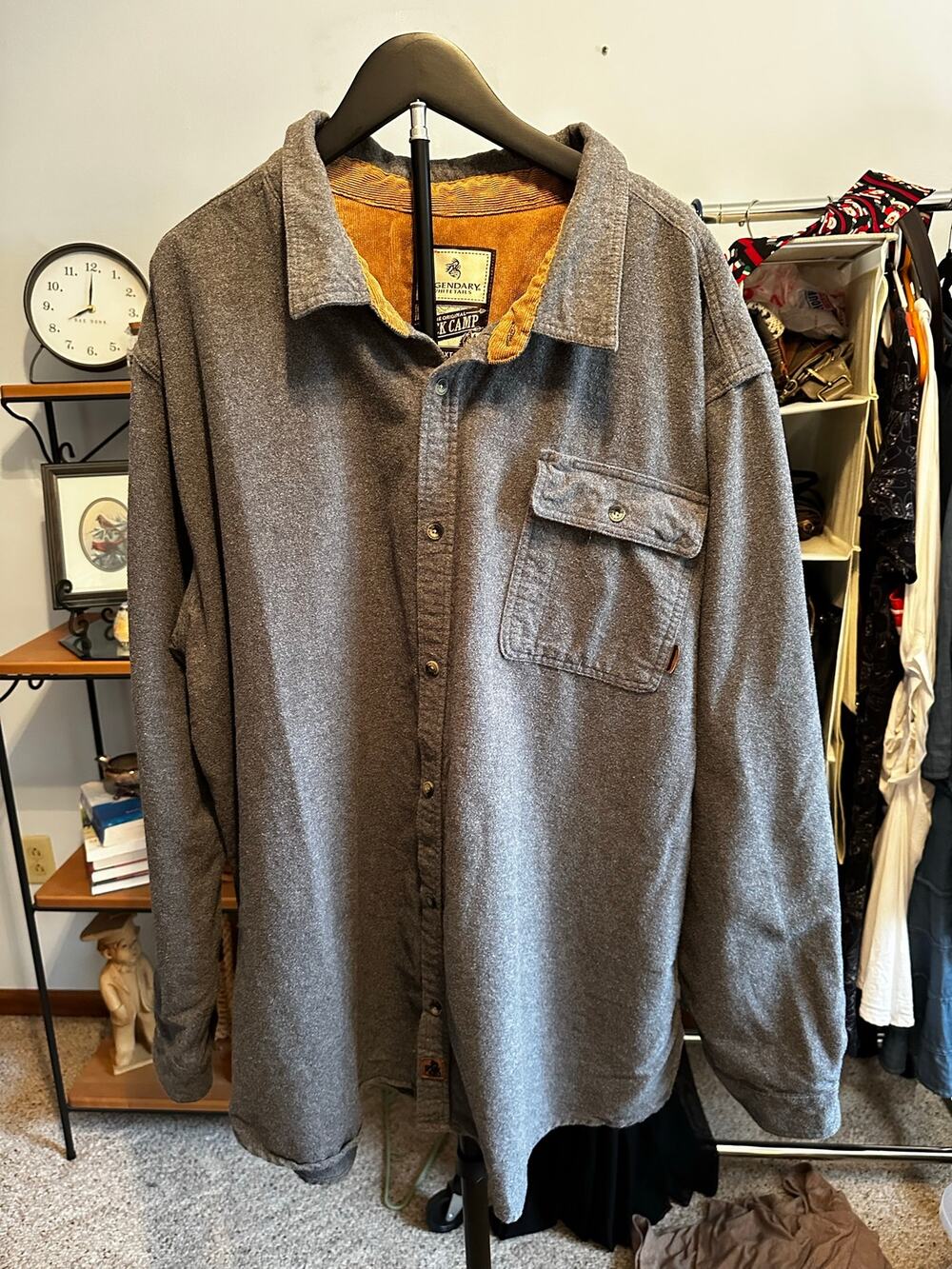 Legendary Whitetails Buck Camp Flannel Shirt Gray 4XTall Corduroy Button Up